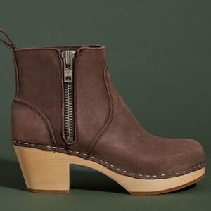 Swedish Hasbeens Emy Leather Wood Clog Platform Boot